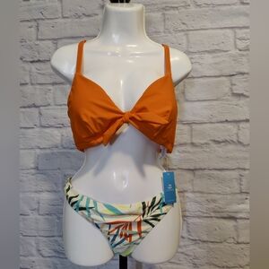 CUPSHE Women's Two Piece Bikini Set Floral Print Knot Bunny Tie